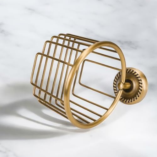 Vintage Bronze Wall Mounted Toilet Paper Holder – Antique Brass Bathroom Accessories Tissue Dispenser with Stable Metal Stand, Wire Basket Storage Rack - for Roll with Diameter <5inch Only - Image 5