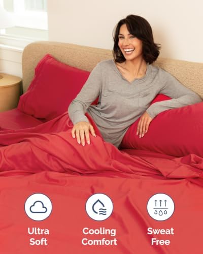 CGK Linens 2 Pack Extra Deep Twin XL Fitted Sheets - Red - Image 3