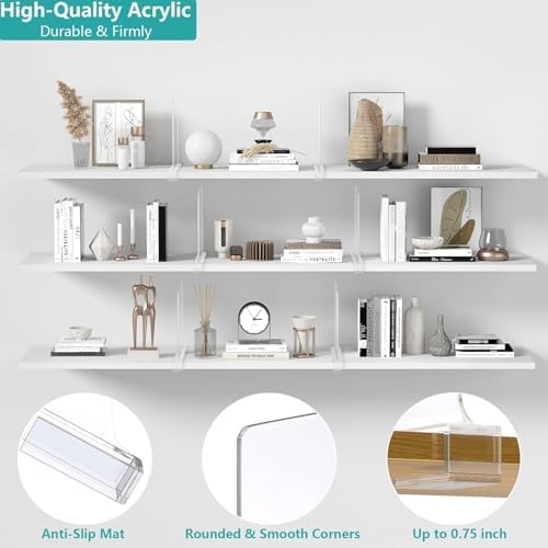 16 PCS Shelf Dividers for Closet Organization Acrylic Clear Closet Shelf Divider for Wooden Shelving Suitable for Wooden or Vertical Shelves Or Bedroom, Kitchen and Office - Image 3
