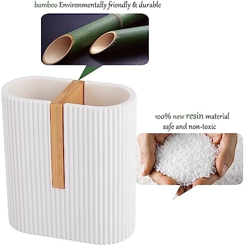 Toothbrush Holders for Bathroom, Bamboo Electric Toothbrush Stand, White - Image 4