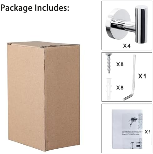 4 Pack Bath Towel Hooks, Wall Mount Towel Holder Chrome Finish Towel Rack, Heavy Duty Robe Coat Loofah Hooks for Shower, Kitchen,Hotel, Pool Tile, Brick Modern Style Decor Wall Hooks - Image 6