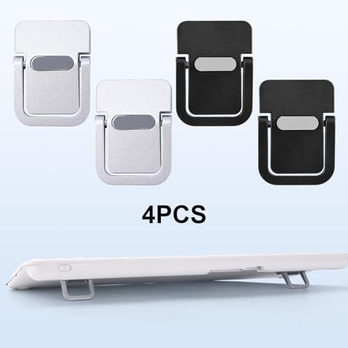 Penitue 4pcs Mini Keyboard Riser, Self-Adhesive Portable Small Laptop Tilt Stand Zinc Alloy Lifter Feet Foldable & Invisible Computer Notebook Holder Leg Lift Accessories for Desk (Silver, Black) - Image 3
