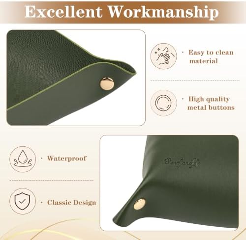 1 Pack PU Leather Tray for Wallet, Portable Décor Key Tray Holder, Night Stand Storage for Bedroom, Bathroom, Living Room, Entryway, Jewelry Valet Organizer for Women Men (1, Green, Square) - Image 4