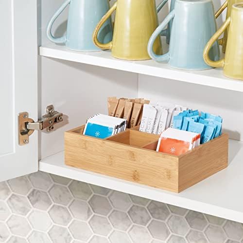 mDesign Bamboo Tea & Food Storage Organizer Container Box - Wooden Holder Case for Tea Bags, Coffee, Snacks, Sugar, Sweeteners, and Small Packets - Echo Collection - Natural Wood - Image 2