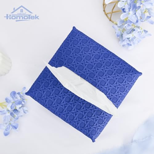 HOMOTEK 2 Pack Tissue Box Cover, Square PU Leather Tissue Holder, Decorative Facial Tissue Cube Paper Organizer Dispenser for Bathroom, Night Stands, Desk, Car 5X5X5'' - Rattan Weave,Blue - Image 2