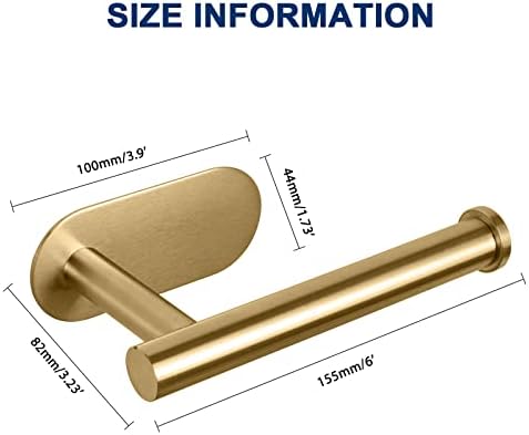 NearMoon Toilet Paper Holder Self Adhesive, Premium Thicken SUS304 Stainless Steel Rustproof Adhesive Toilet Roll Holder no Drilling for Bathroom, Kitchen, Washroom (2 Pack, Brushed Gold) - Image 4