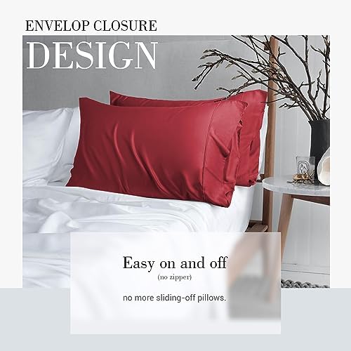 WishSmile Cooling King Pillowcases Set of 2 Breathable Cool Silky Soft Rayon Derived from Bamboo Fabric, Moisture Wicking for Hot Sleepers, Hair and Skin Friendly, Red, 2 Pack, 20x36IN - Image 4