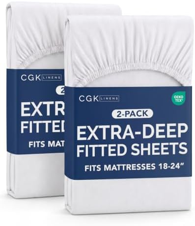 CGK Linens 2 Pack Extra Deep Twin XL Fitted Sheets - White by CGKUnlimited