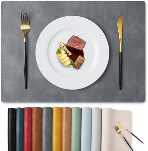 MOSAYT Vinyl Faux Leather Placemats, Set of 8, Grey by MOSAYT