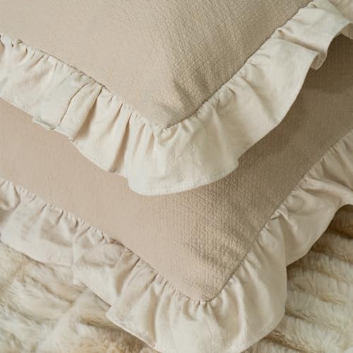 GLORY SEASON Pillow Shams Set of 2 Pure Cotton Champray Ruffled Edge,Thick and Solid Washed Dobby Heavy Fabric (King 20x36 inches) - Image 2