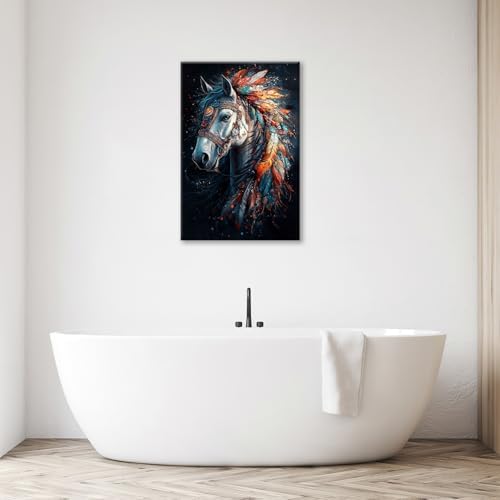 Horse Pictures Wall Art, Horse Animal Bathroom Wall Decor, Aesthetics Modern Framed Painting Elegant Canvas Artwork for Bathroom Bedroom Living Room Decorations 24" L x 16" W - Image 6