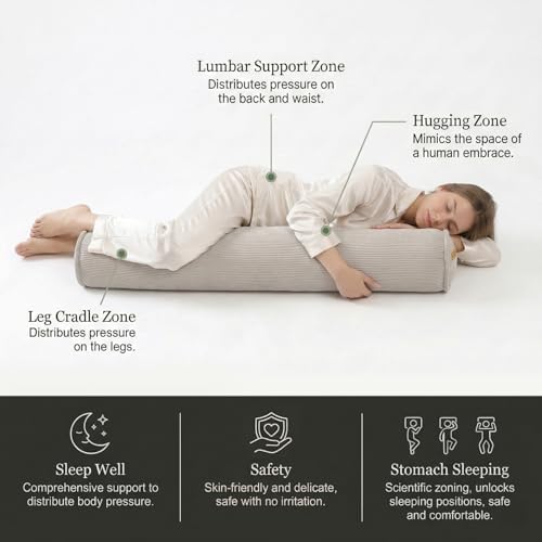Corduroy Long Pillow for Bed, 39 x 7.87 Inches, Beige Gray - Image 3