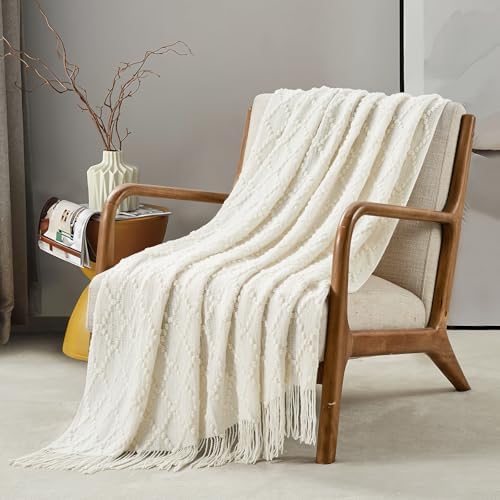 BOURINA White Throw Blanket 50 x70 Inch Jacquard Throw Knitted Blanket - Image 5