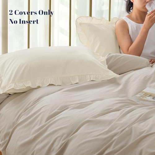 PHF Washed Cotton Ruffle Pillowcases King 20"x36", Cream, 2 Pack, No Insert - Image 5
