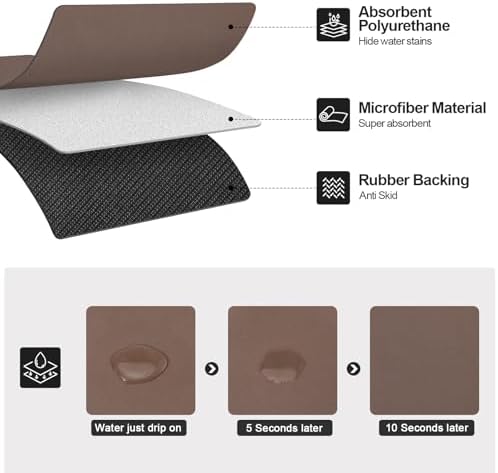 Ecotrim - Dish Drying Mat for Kitchen Counter | Coffee Bar Mat for Countertops | Heat Resistant Drainer Mat with Non-slip Rubber Backed | Hide Stain Kitchen Absorbent Draining Mat | Brown 18"x28" - Image 2
