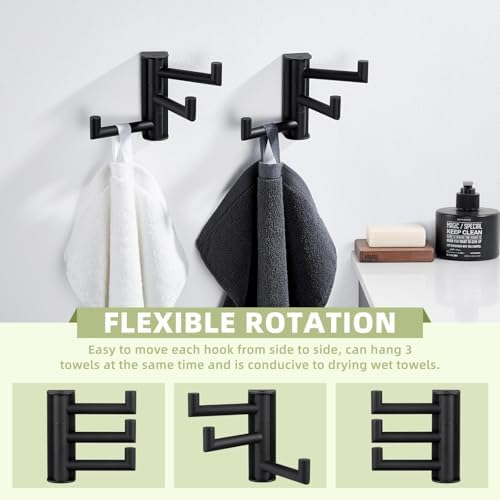 Suyar Bathroom Towel Hook Matte Black, Swivel Coat Robe Holder with 3 Arms - Image 5