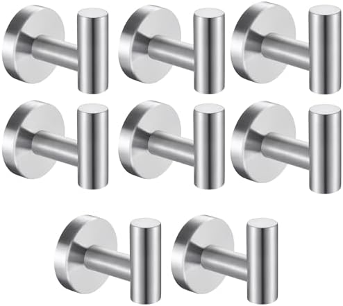 8 Pcs Silver Bathroom Towel Hook Robe Towel Hooks Coat Wall Hook Stainless Steel Heavy Duty Door Hanger Towel Robe Clothes Cabinet Closet Sponges Hook for Bathroom Bedroom Kitchen Hotel Pool by Homagic
