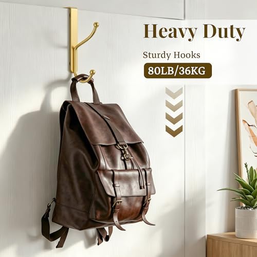 niffgaff Over Door Hook 4-Pack, Heavy Duty Door Hanger, Fits Interior Doors 1.4 Inches Thick, Organize Coats, Hats, Towels, and Bags for Entryways, Bathrooms, Bedrooms, and Kitchens, Gold - Image 5