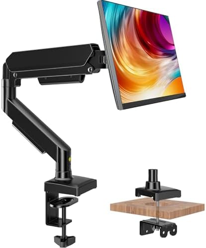 Single Monitor Mount, Gas Spring Arm for 17-32 inch Screens Adjustable Monitor Stand, Vesa Mount Stand with Clamp and Grommet Aluminum Base - Fits 4.4 to 22lbs LCD Computer Monitors HD09B-001 by HEMUDU