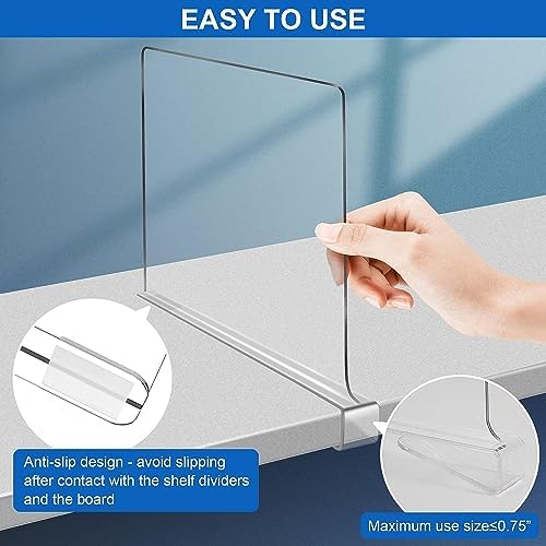 Acrylic Shelf Dividers, Clear Shelf Divider for Closet Organization 12PCS Closet Shelf Divider Closet Dividers for Shelves Shelf Organizer for Closet Shelf Organizer for Wood Closet Cabinets Separator - Image 5