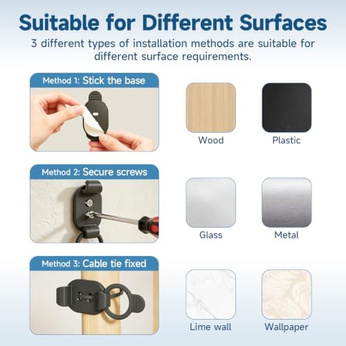 20 Sets Adjustable Cable Management Clips, Self Adhesive Cord Organizer with Elastic Loop, Reusable Cable Holder for Desk, Under Desk, Wall, TV, Office, Home, Charging Cables, USB, HDMI, PC Wires - Image 6