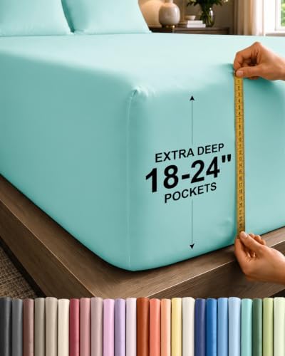CGK Extra Deep Queen Single Fitted Sheet Only - Spa Blue by CGKUnlimited