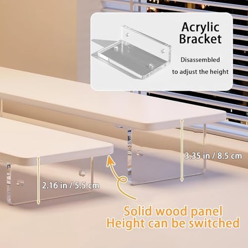 Monitor Stand Riser 2.16/3.34 Inch 2 Height Adjustments Acrylic Stand with Installation Tool, Desk Organizer Accessories Office Desk Storage Rack Screen/PC/Printer/Laptop Riser 7.8 x 15.7 Inch (Brown) - Image 5