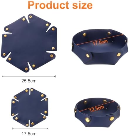 uxcell 2 Pcs Valet Tray for Women and Men, PU Leather Jewelry Tray Entryway Table Bedside Nightstand Catchall Storage Organizer for Jewelry Key Coin Watch Wallet (2 Size, Dark Blue) - Image 2