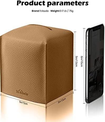 Tissue Box Cover for PU Leather, Modern Simple Solid Color Holder Square Tissue Bag, Ideal for Bathrooms,Office,Car,Nightstand,Outdoor Tent,Dining Table,5"X5"X5", Single Bronze - Image 2