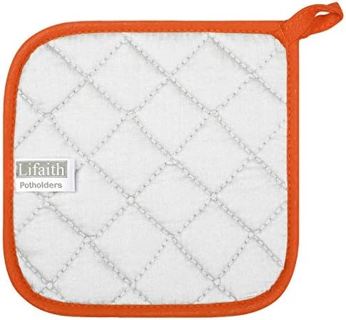 100% Cotton Kitchen Everyday Basic Terry Pot Holder Heat Resistant Coaster Potholder for Cooking and Baking Set of 5 Orange - Image 4