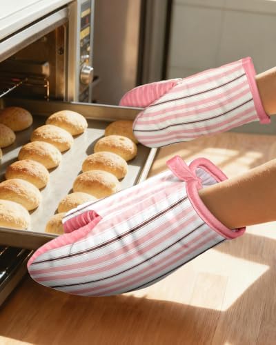 100% Thick Cotton Mini Oven Mitts Silicone Grip Pink Stripe - Image 5