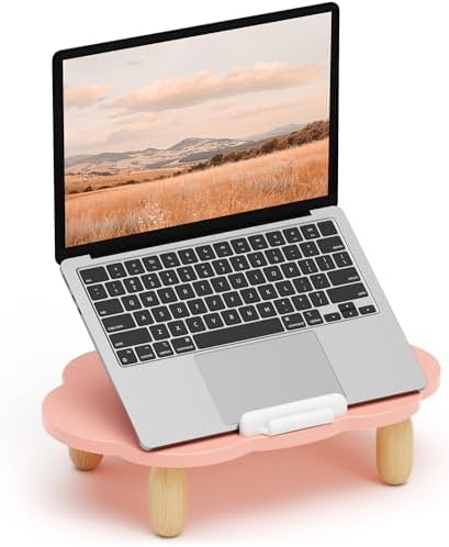 AFOOYO Adjustable Wood Laptop Stand, Ergonomic Height Angles Computer Stand, Cloud-Shaped Holder Riser Notebook Stand for Desk Compatible with Air, Pro, Dell, HP, Lenovo More 10-17.3" Laptops, Pink by AFOOYO