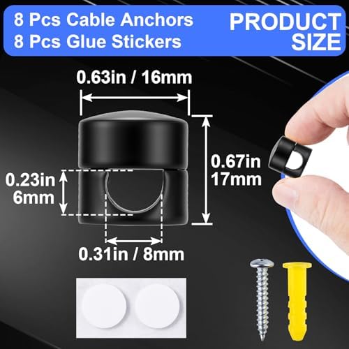 SmallCat 8 Sets Charger Holders for Cords, Matte Black Color Adjustable Cable Anchor Holders, Adhesive Metal Cord Clips, Cable Management Wire Organizers for Desk, Office, Nightstand - Image 2