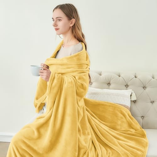 BEDELITE Fleece Blanket Soft Plush Twin Size Blanket Cream Yellow 60"x80" - Image 5