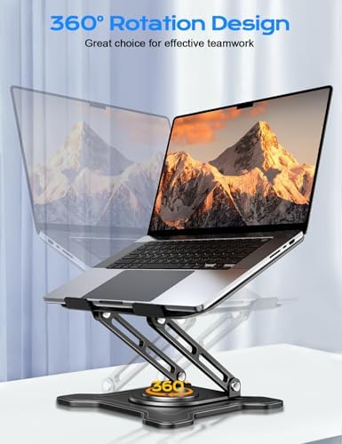 JCZT 360° Rotating Laptop Stand for Desk, Metal Foldable Laptop Riser,Black - Image 2