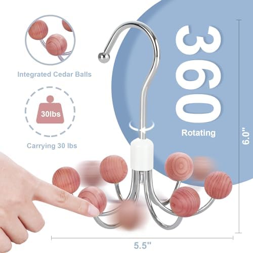 TOPIA HANGER Hoodie Hangers 2-Pack with 6 Cedar Balls, 360°Swivel Purse Hanger, Scarf Hanger, Closet Hooks, Handbag Organizer, Bra Hanger, Accessory Organizers for Scarf, Tanktop, Hat, Hoodie CT43C - Image 2