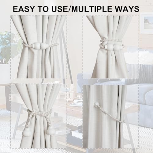 6Pcs Magnetic Curtain Tiebacks Modern Handmade Rope Curtain Tie Backs White - Image 5