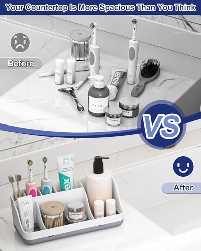 Bathroom Counter Organizer and Storage, 7 Slots Detachable Toothbrush Holders for Bathrooms, Anti-Slip Electric Toothbrush and Toothpaste Holder Countertop Vanity Organizer Accessories for Adults Kids - Image 5