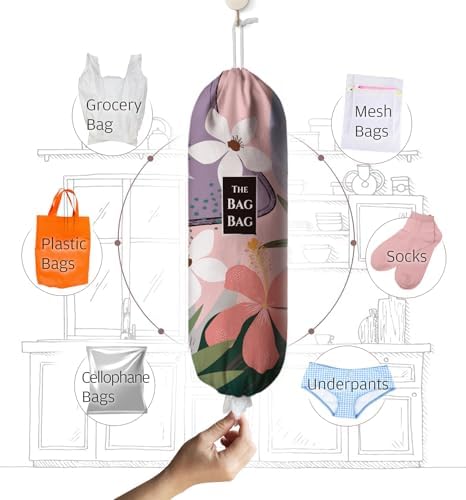 Grocery Bag Holder Abstract Flower Plastic Bag Holder Organizer Storage for Kitchen 23" x 9" - Image 2
