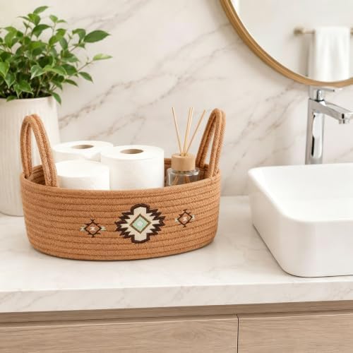 2Pcs Western Cow Toilet Paper Basket for Tank Top Brown Highland Cow Wovern Organizer for Bathroom (Western) - Image 3