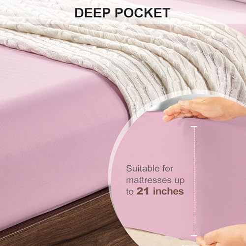 FreshCulture Twin XL Fitted Sheet Only - Hotel Quality Ultra Soft & Breathable Brushed Microfiber Fitted Sheet with 21 Inch Deep Pockets - Fits Twin XL Size Bed (Dusty Pink) - Image 4