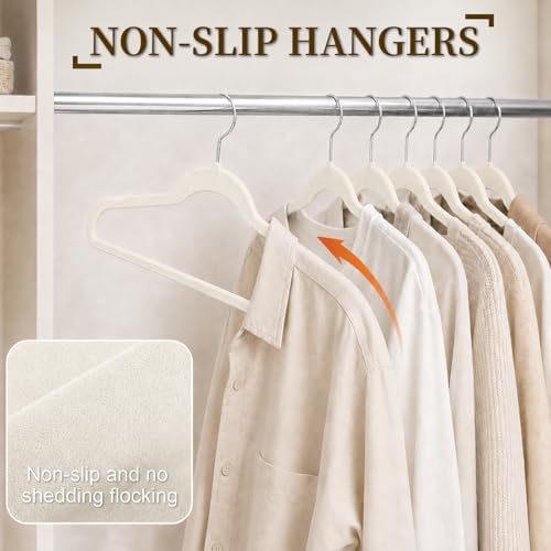 Velvet Felt Hangers 50 Pack, Non Slip, Slim, Space Saving, White - Image 2