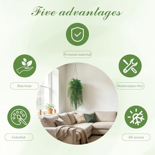 dallisten 4Pcs Fake Hanging Fern Plants for Outdoors, UV Resistant Artificial Ferns Greenery Vines Faux Trailing Plants for Indoor Wall Porch Wedding Boho Home Garden Decor(4PCS DeepGreen Ferns) - Image 4