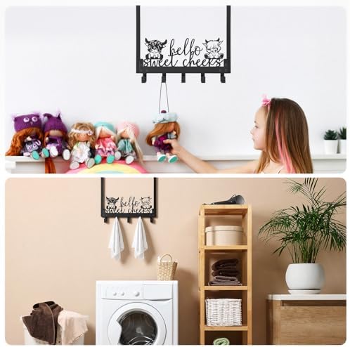 Kathfly Cute Highland Cow Over Door Towel Rack 5 Hooks Black - Image 5