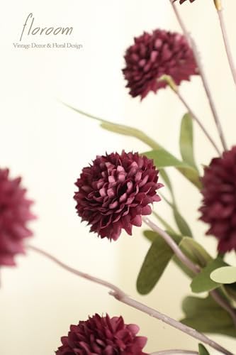 Floroom 5pcs Burgundy Faux Silk Mums Artificial Flowers, Bulk Fake Small Mini Chrysanthemums with Stems for DIY Wedding Centerpieces Floral Arrangements Vase Fillers Home Decorations - Image 4