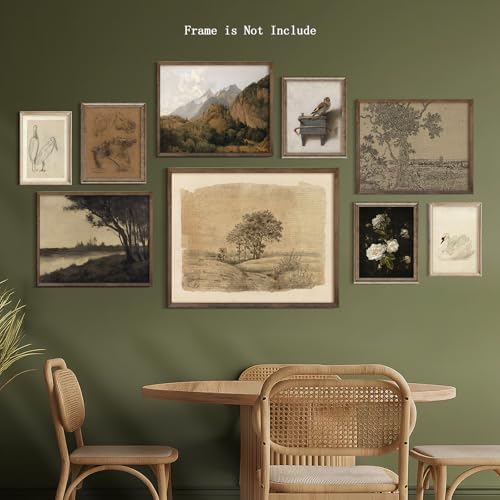 9Pcs Vintage Gallery Wall Art Decor Prints Neutral Farmhouse Wall Decor Nature Landscape Botanical Painting Moody Poster Retro French Country Moody Paintings Rustic Cottagecore Brown Tones Decor - Unframed - Image 5