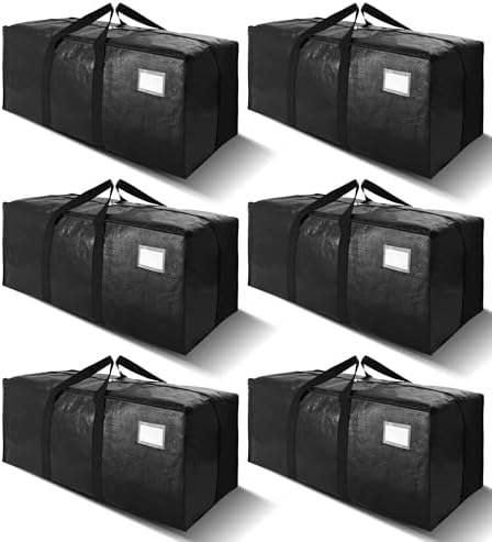 VELVETSURE Heavy Duty Extra Large Moving Bags W/Backpack Straps - Strong Handles & Zippers, Storage Totes For Space Saving, Fold Flat, Alternative to Moving Box and Storage Bin (Set of 6, Black) by VELVETSURE