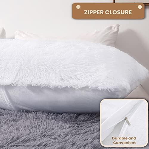 MEGO Luxury Fluffy Faux Fur Body Pillow Cover 20x54 with Zipper, White - Image 4