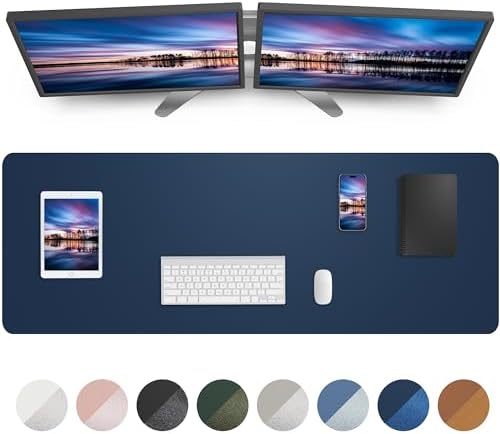 Large Desk Mat,55" x 17"Leather Desk Pad Protector,Large Mouse Pad,Office Desk Mat, Non-Slip PU Leather Desk Blotter,Desk Pad,Waterproof Desk Writing Pad for Office/Home/Decor (Midnight Blue) by AFIING