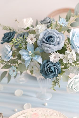 Blue Artificial Flowers Silk Fake Roses Peonies Greenery Combo Box Set for DIY Wedding Bouquets Bridal Shower Centerpieces Floral Arrangements Party Tables Home Decoration - Image 6